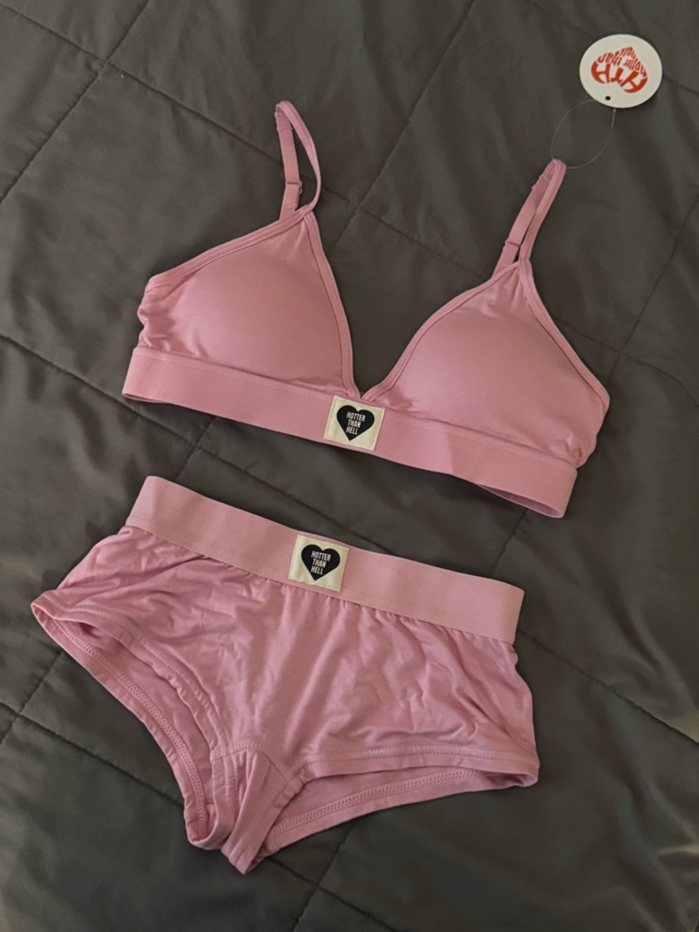 Hotter than hell Heart Patch Pink Bikini/bra and brief set - Women's Intimates